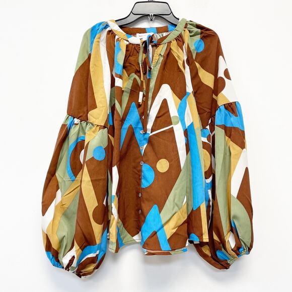 August Sky for Anthropologie Womens Abstract Print Long Sleeve Blouse Top Size S - Picture 2 of 6